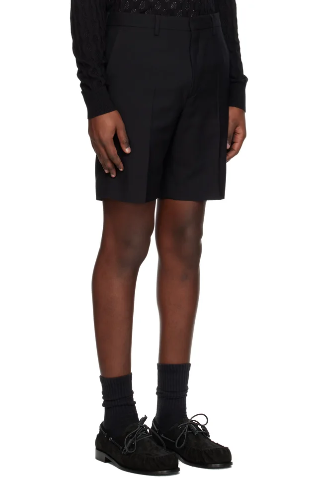 Dries Van Noten Black Creased Shorts, photo 2 of 4 from SSENSE