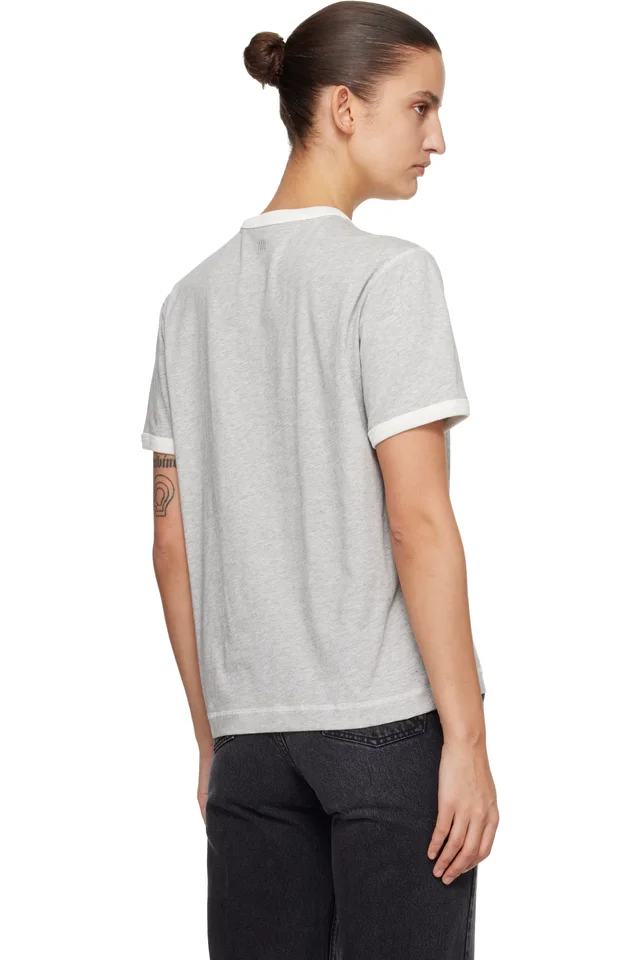 Gray Cotton 'Ami Paris' Knitted Patch T-shirt, photo 3 of 4 from SSENSE