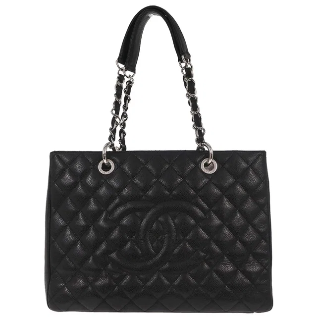 Chanel 2011 Black Caviar Skin Grand Shopping Tote GST Chain Handbag in Black Caviar leather from AMORE Vintage Tokyo