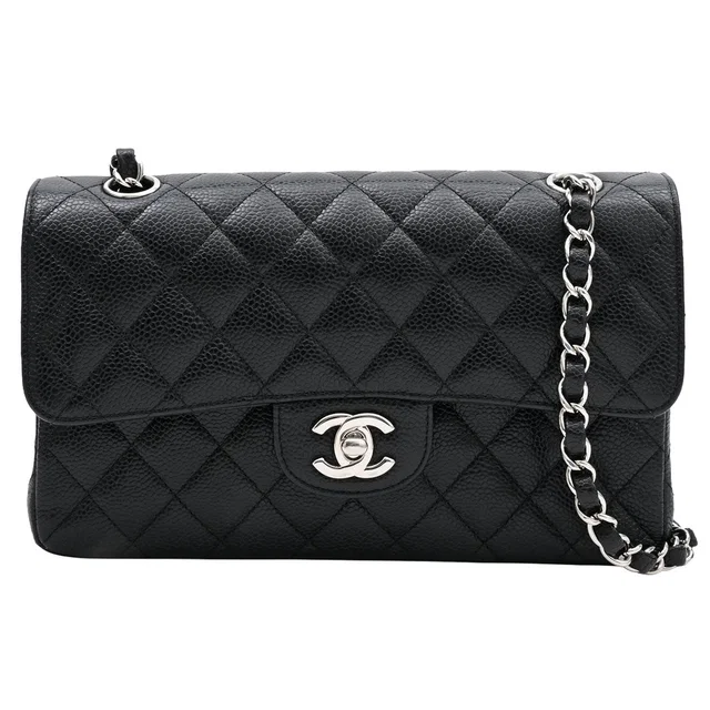 Chanel 2012 Vintage Caviar Leather Classic Flap Chain Bag 23cm Black in Black Caviar leather from VINTAGE QOO TOKYO