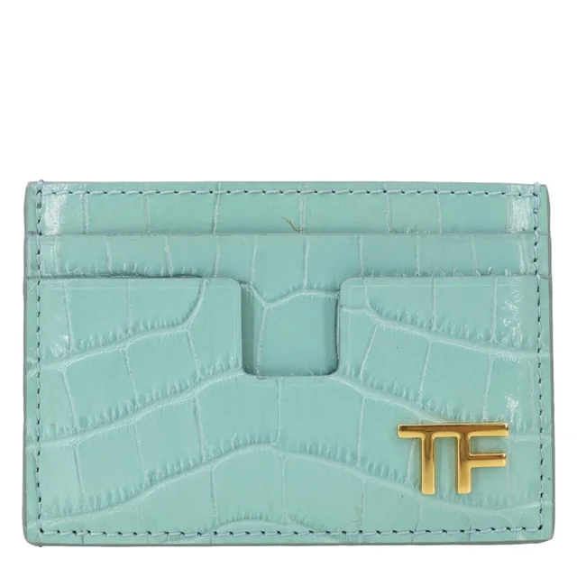 Tom Ford Croc Embossed Card Holder Light Blue in Blue Crocodile from Dallas Designer Handbags