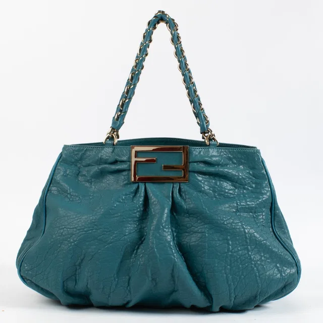 Fendi Blue Leather Large Mia Bag in Blue Leather from Labellov