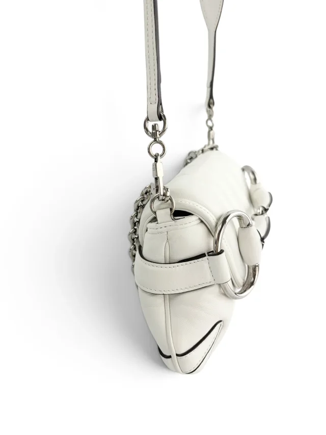 Gucci White Small Horsebit Chain Shoulder Bag in White Lambskin from Season 2 Consign, photo 4 of 9