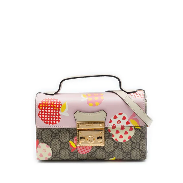 Multi Gucci Mini GG Supreme Monogram Les Pommes Padlock Satchel in Coated canvas from Designer Revival