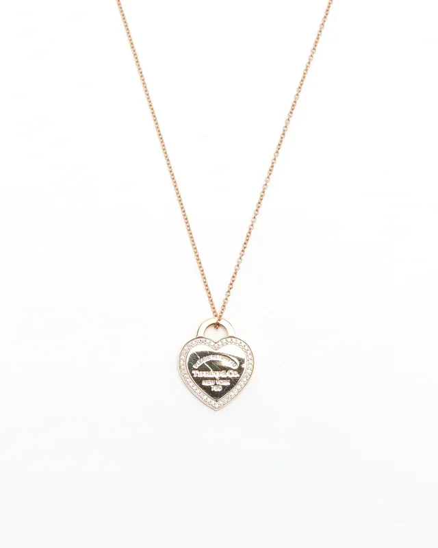 Return to Tiffany Heart Tag Pendant in 18kt Rose Gold and Diamonds in Pink from A Retro Tale