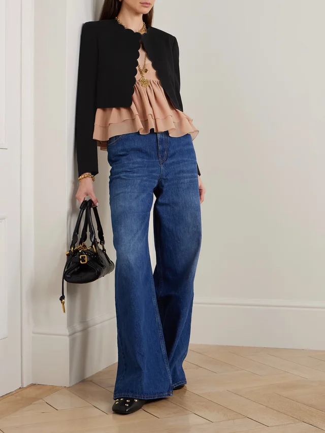 CHLOÉ Scalloped cotton-blend twill jacket in Black, photo 2 of 2 from NET-A-PORTER (Canada)