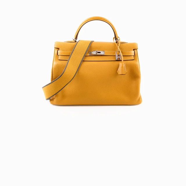 Hermès Kelly 35 Clemence Moutarde- P Square in Clemence leather from The Purse Affair
