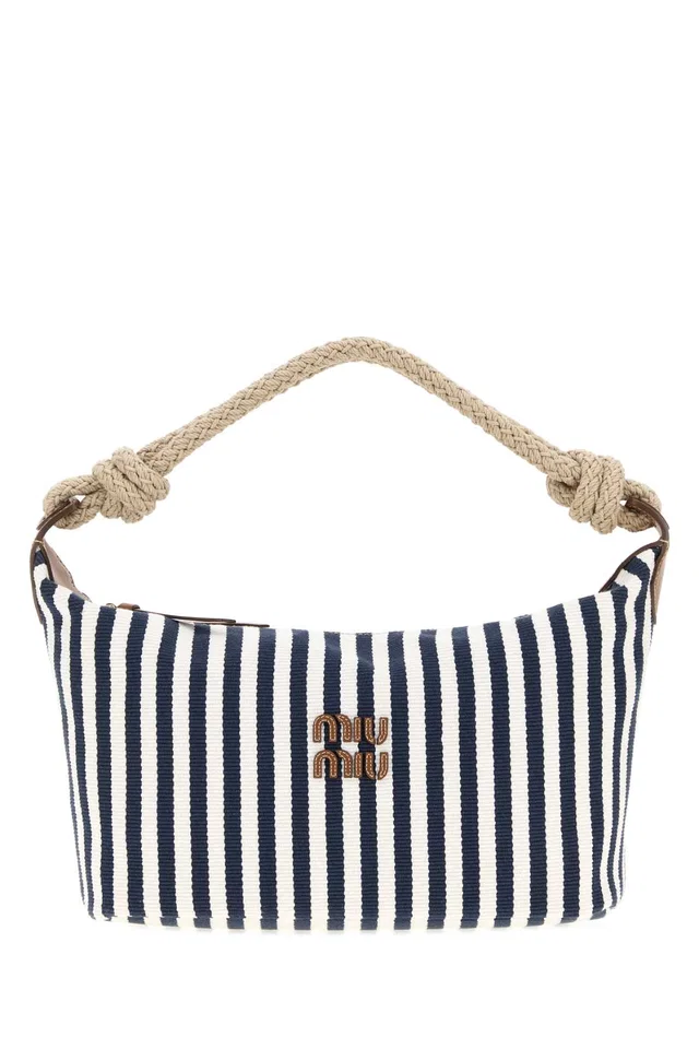 Miu Miu Striped Canvas Shoulder Bag — Navy in Navy Canvas from HEWI