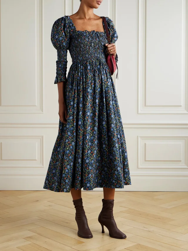 DÔEN Bijou shirred floral-print organic cotton-voile midi dress, photo 2 of 2 from NET-A-PORTER (Canada)