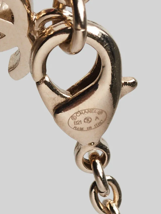 Chanel Metal and Faux Pearl Logo Necklace in Gold from Yoogis, photo 3 of 3