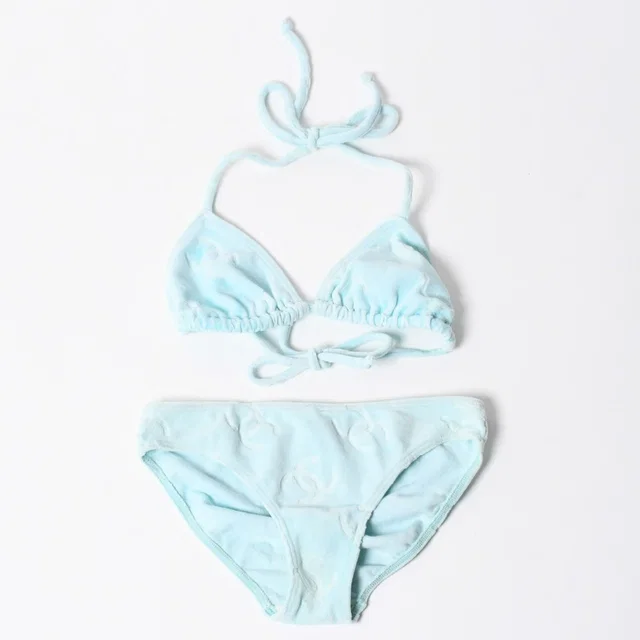 Chanel Vintage Swimwear Bikini Separate Set CC Logo Light Blue 4 40 in Blue from The Reluxe
