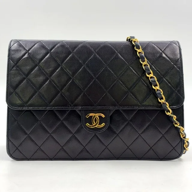 Chanel Pushlock Quilted Lambskin Black Chain Shoulder Bag Gold in Black Lambskin from The Reluxe
