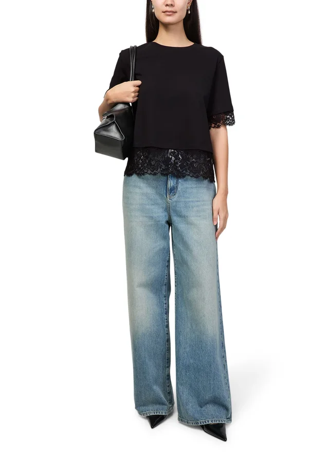 MCQUEEN Short-sleeved t-shirt with lace in Black 100% cotton, photo 6 of 6 from 24S (US)