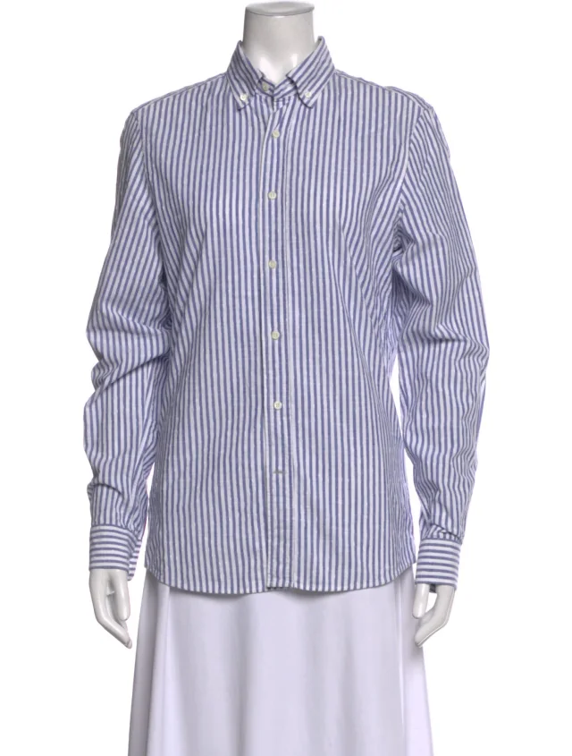 Brunello Cucinelli Striped Long Sleeve Button-Up Top in brown|red from The RealReal