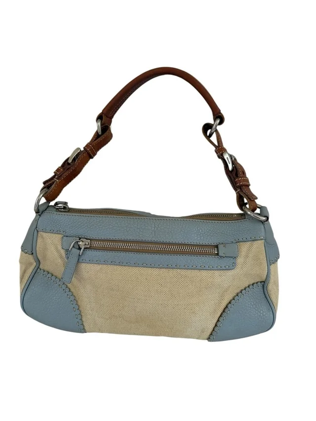 Vintage Y2k Prada Canapa Triangle Logo Canvas & Leather Shoulder Bag Blue Tan in blue Canvas from Poshmark