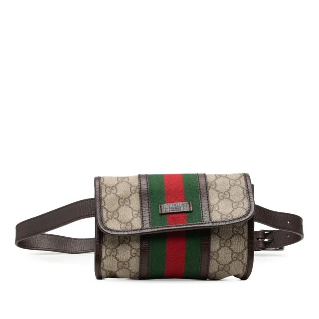 Beige Gucci GG Supreme Web Belt Bag in Beige Coated canvas from Designer Revival