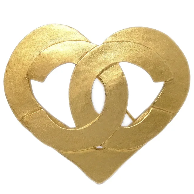 Chanel Heart Brooch Pin Gold 95P in Gold from AMORE Vintage Tokyo