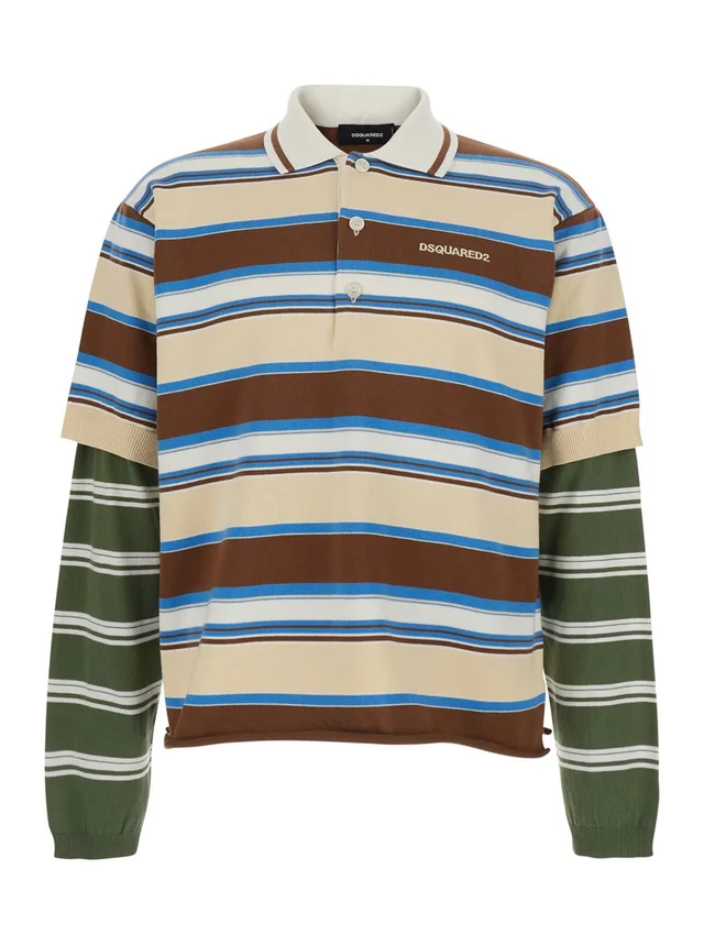 Dsquared2 Multicolor Polo Shirt with logo lettering on the front and all-over striped print in Cotton for Men in Multicolor 100% Cotton, photo 2 of 6 from Gaudenzi Boutique