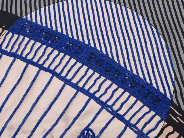 Hermès Exceptional Suite et Poursuite Cashmere Silk Embroidered Giant Scarf 140cm in Silk from Ann's Fabulous Finds, photo 2 of 7