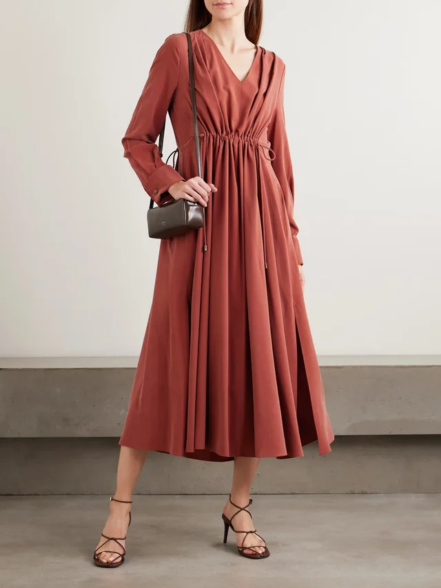 MAX MARA Gathered silk midi dress in Red, photo 2 of 2 from NET-A-PORTER (Canada)