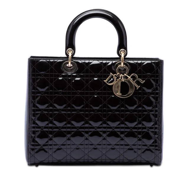 Purple Dior Large Patent Cannage Lady Dior Satchel in Purple Patent leather from Designer Revival