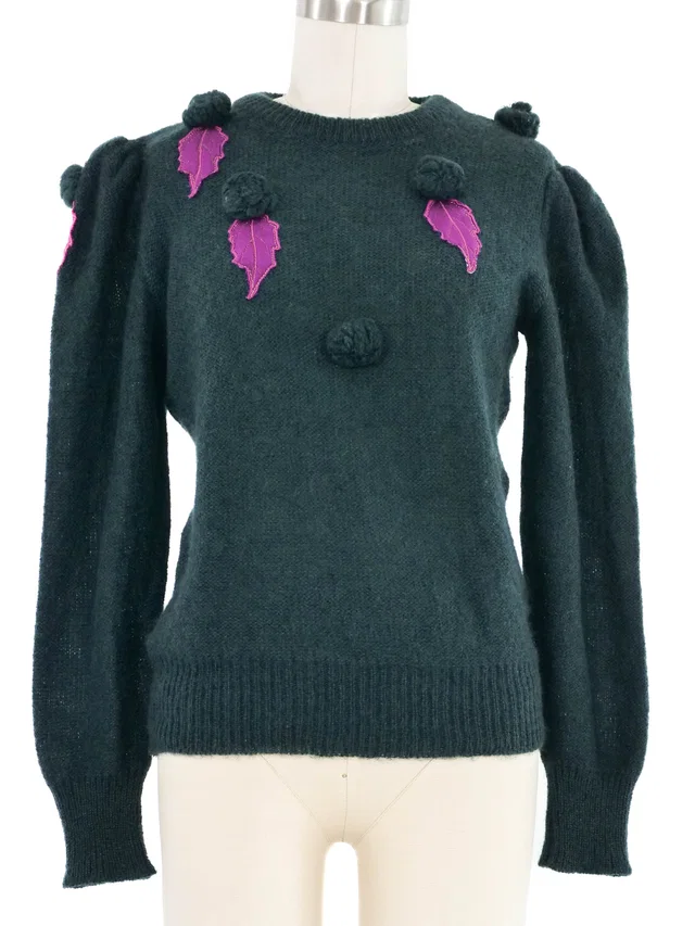 1980s Escada Green Mohair Leaf Applique Sweater in Green from Arcade Vintage