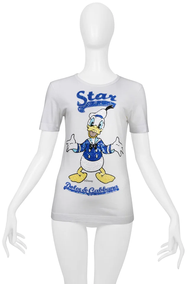 Dolce & Gabbana White "Star" T-shirt W Sequined Donald Duck in White from Resurrection Vintage