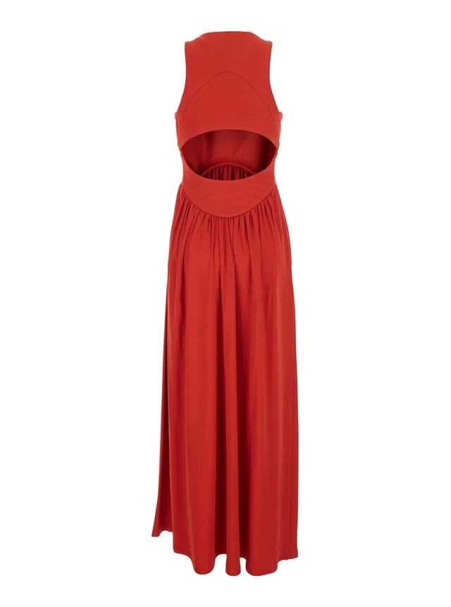 SPORTMAX 'Panino' red sleevelesss long dress with round neckline and cut-out on the back in stretch viscose for women in Red 94% Viscose 6% Elastane, photo 4 of 6 from Gaudenzi Boutique