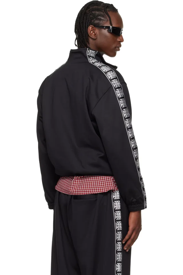 VETEMENTS Black Biker Cross Tape Zip-Up Track Jacket, photo 3 of 4 from SSENSE