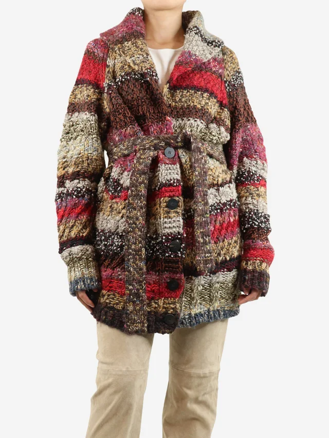 Dior Multicolour chunky belted wool-blend cardigan - size UK 12 in Wool from Sign of the Times