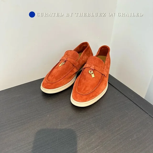 Loro Piana Suede Loafers, Women's (Size 7) in orange Suede from Grailed