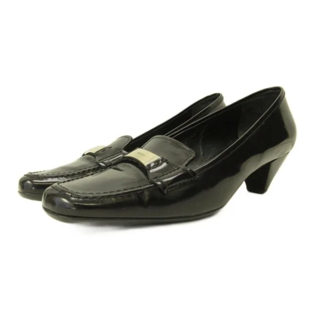 Prada Pumps Shoes Heels Logo Leather Black in Black Leather from The Reluxe