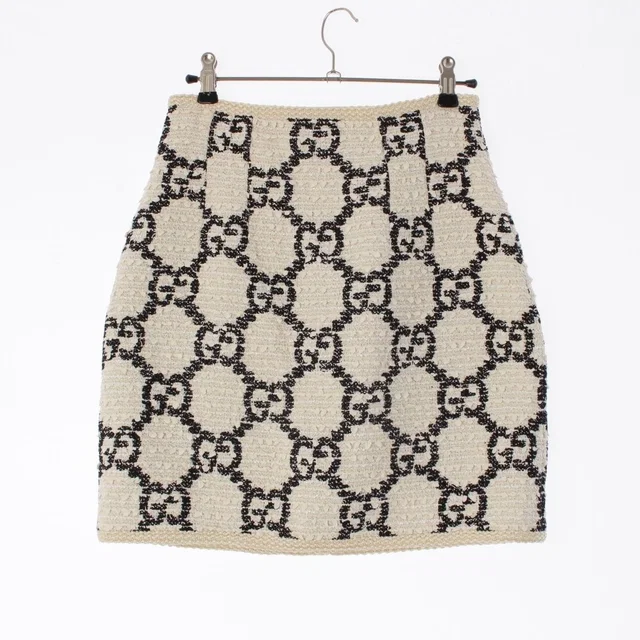 Gucci Tweed GG Jacquard Skirt White Black 36 in Black Tweed from The Reluxe