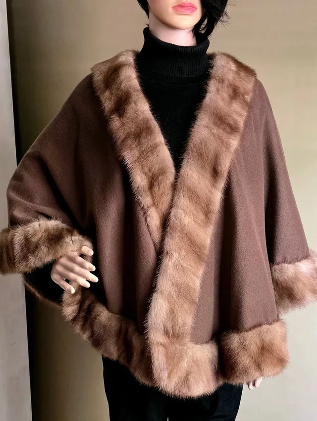 Vintage 100% Loro Piana Cashmere Shoulder Cape With Genuine Mink Trim in brown|red|neutral Cashmere from Poshmark