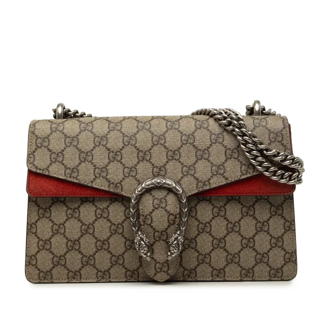 Beige Gucci Medium GG Supreme Dionysus Shoulder Bag in Beige Suede from Designer Revival