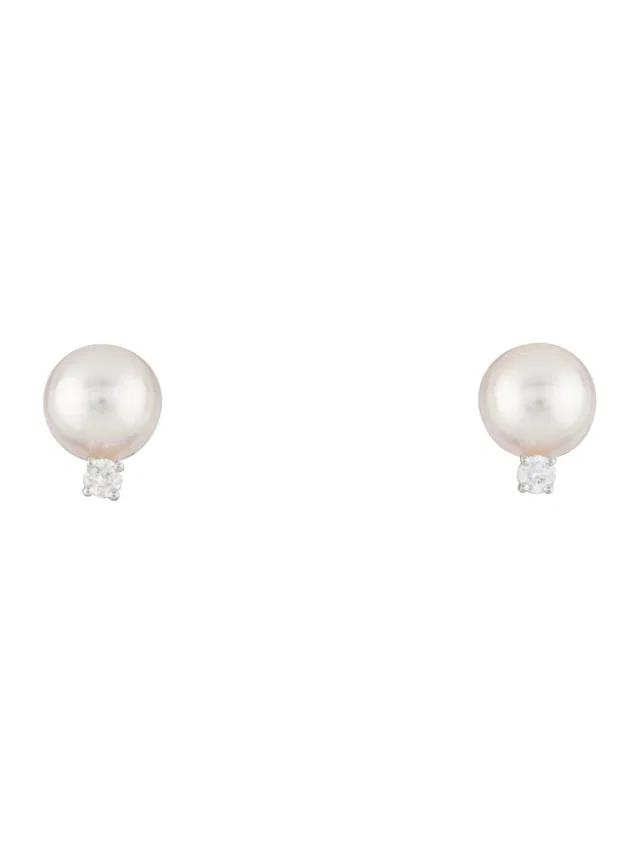 Mikimoto 18K Pearl & Diamond Stud Earrings in multicolor from The RealReal