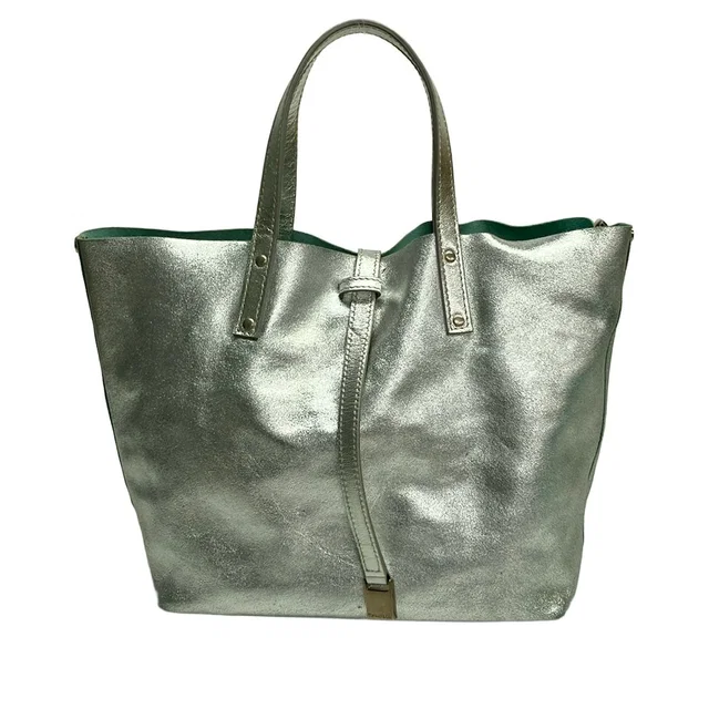 Tiffany & Co. Tote Bag Silver Blue Reversible Leather in Blue Leather from The Reluxe