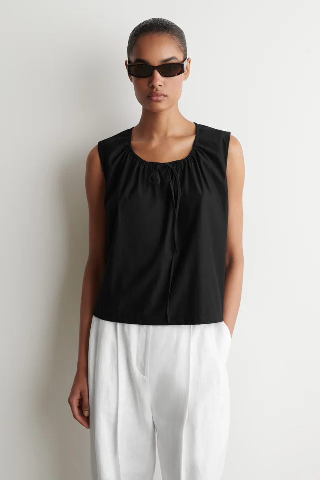 COS GATHERED-NECK JERSEY TANK TOP in Black, photo 4 of 7 from COS (Canada)
