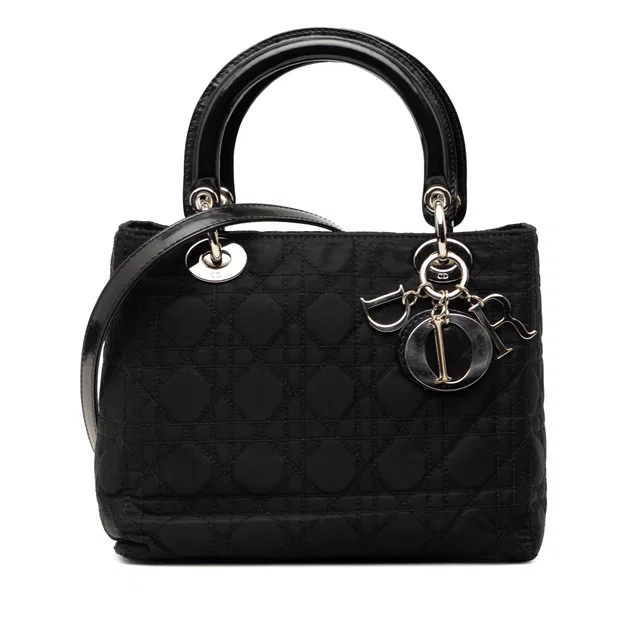 Black Dior Medium Nylon Cannage Lady Dior Satchel in Black Nylon from Designer Revival