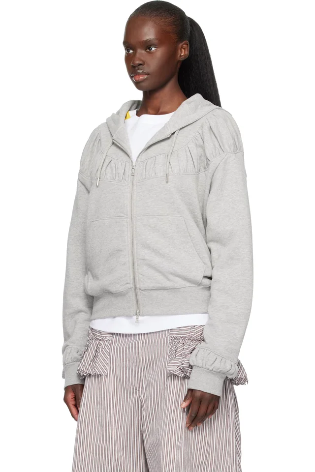 Dries Van Noten Gray Cropped Loose Zipped Hoodie, photo 4 of 5 from SSENSE