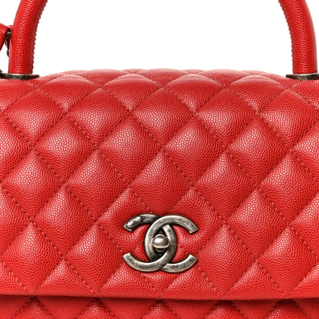 Chanel Caviar Quilted Small Coco Handle Flap Red in Red Caviar leather from FASHIONPHILE, photo 9 of 11