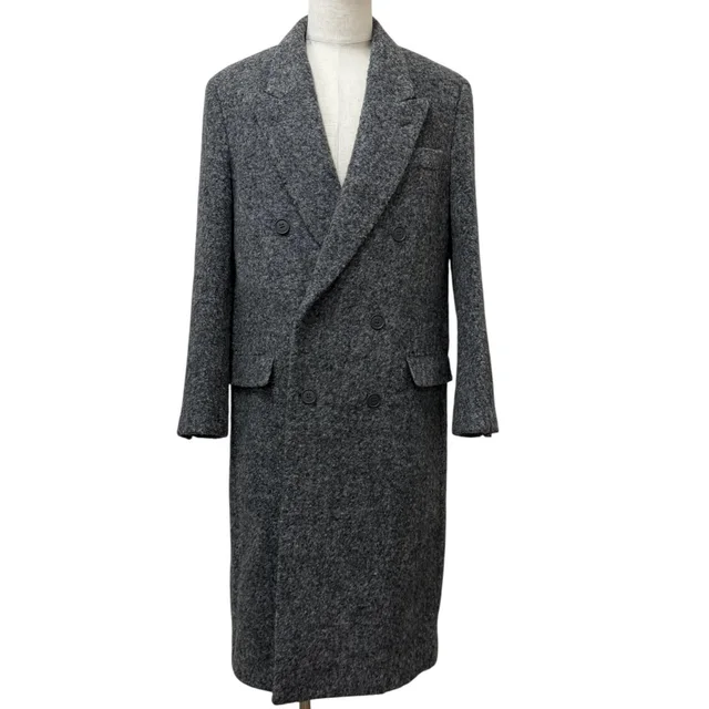 Fendi 90% Alpaca Brushed Fabric Peak Lapel Double Breasted Chesterfield Gray 48 in Grey Nylon from The Reluxe