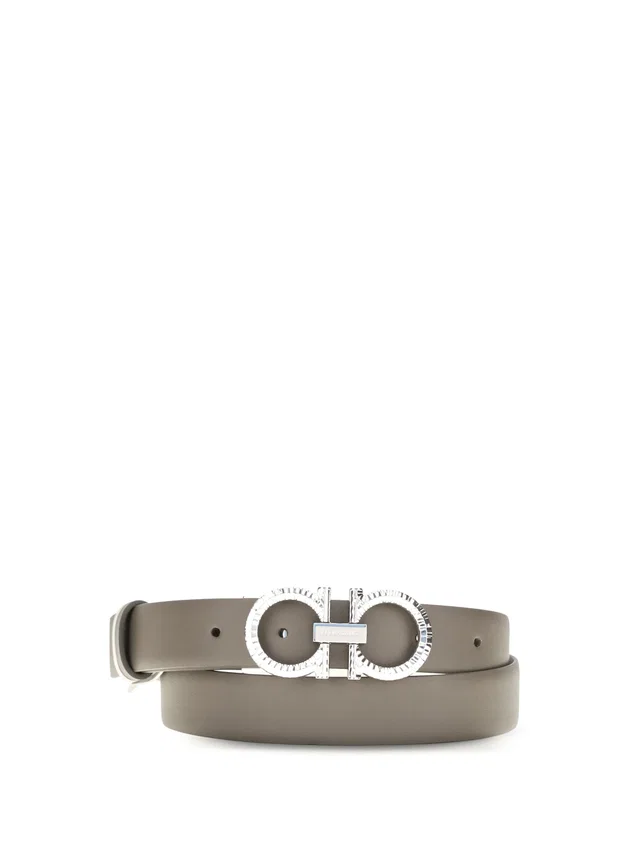 Ferragamo Gancini Belt — Beige Haze Calf Leather Bos Taurus in Beige Calfskin from HEWI