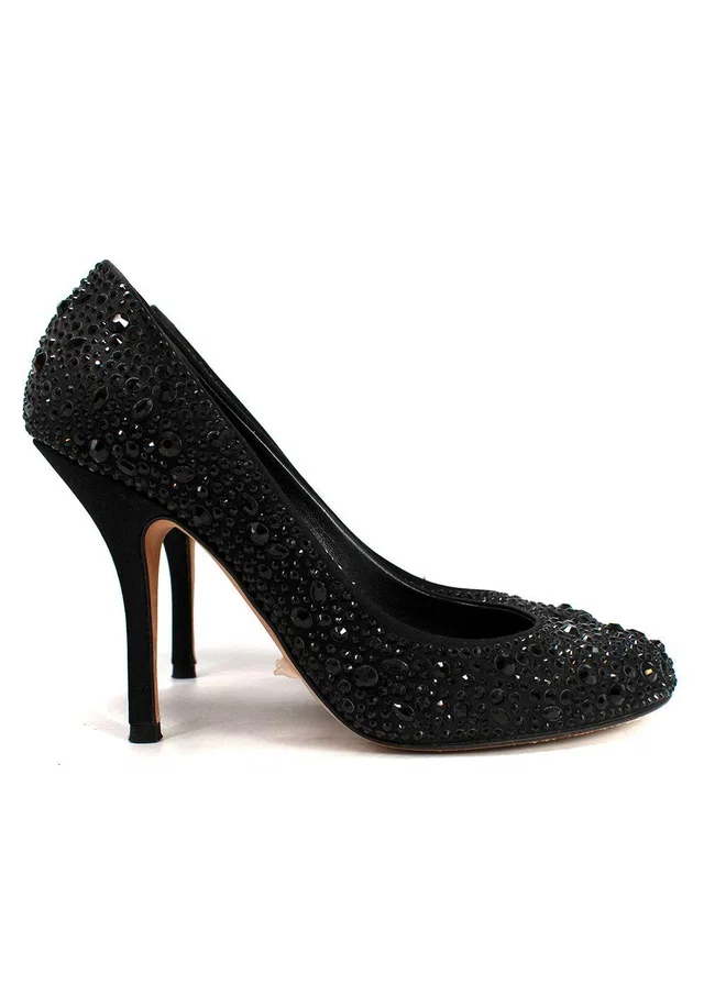 Black Swarovski Crystal Embellished Pumps in Black Satin from HEWI