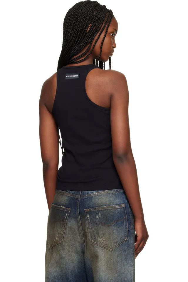 Marine Serre Black Moon Logo Ribbed Jersey Tank Top, photo 3 of 4 from SSENSE