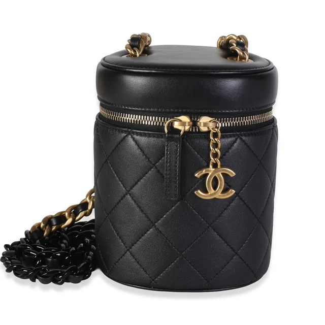 Chanel Black Quilted Lambskin Side Note Vanity Case in Black Lambskin from myGemma