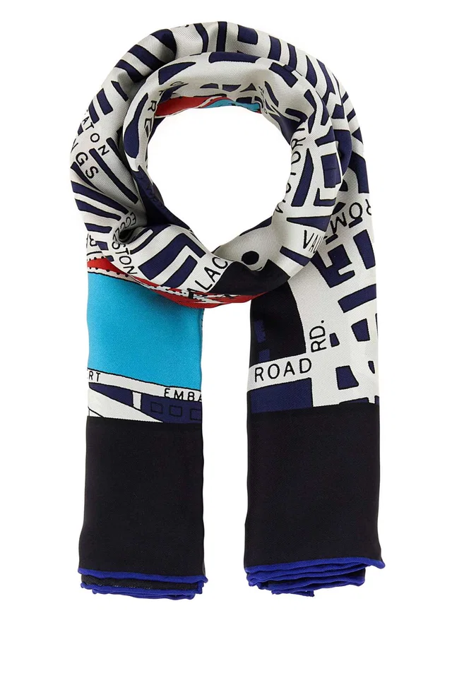 Burberry Logo & Geometric Silk Scarf — Multicolor Exterior: Scarfs in Multicolor Silk from HEWI