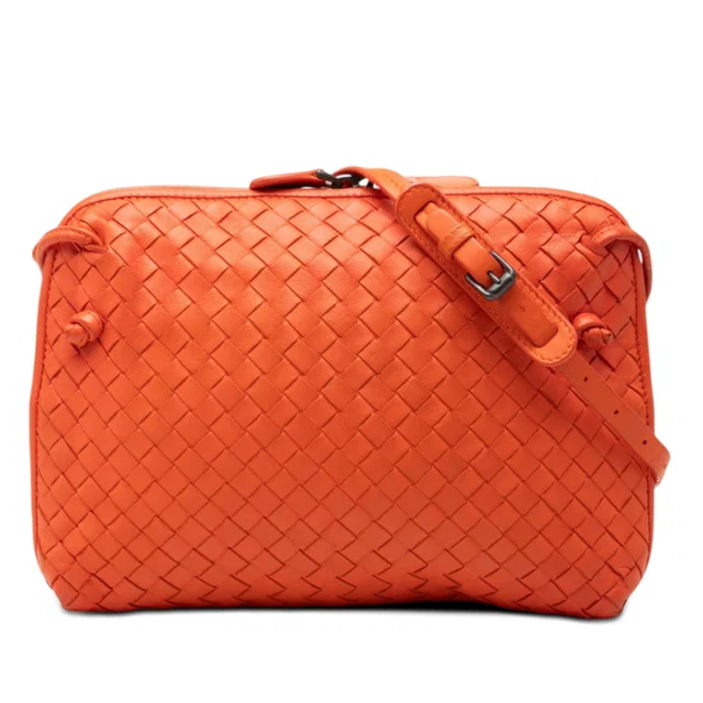 Orange Bottega Veneta Nappa Intrecciato Nodini Crossbody in Orange Nappa leather from Designer Revival