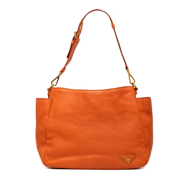 Orange Prada Vitello Daino Side Pocket Shoulder Bag in Orange Leather from Designer Revival