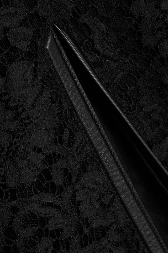 Valentino Garavani Leather-Trimmed Corded Lace Midi Skirt in Black, photo 4 of 4 from THE OUTNET